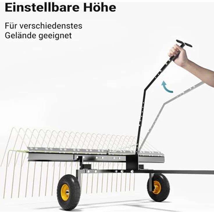 Wiltec Rasentraktor Rechen mit 148 cm Arbeitsbreite, Rasenlüfter und Vertikutierer, für Aufsitzmäher, ATV und UTV, schwarz – Bild 5