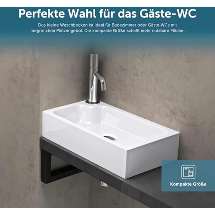 doporro Aufsatzwaschbecken Col101 aus Mineralguss, 46x26x11cm, eckig – Bild 3