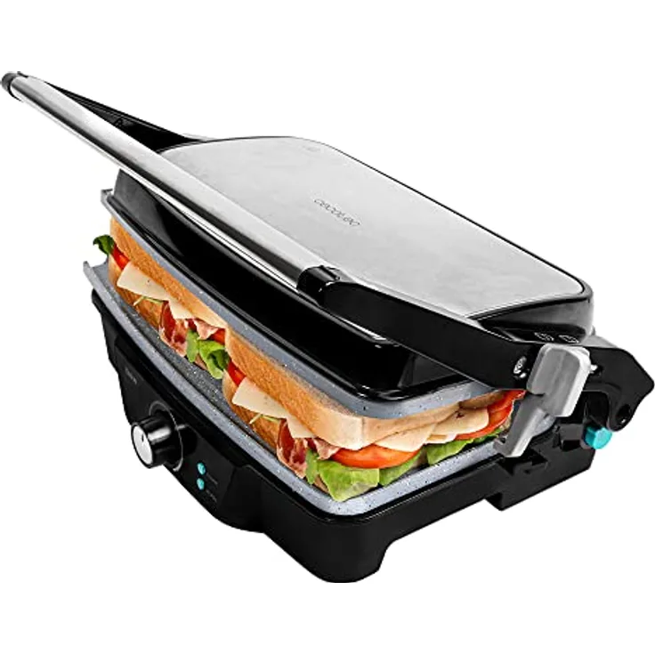 Cecotec Rock'nGrill 1500 Stone Ceramic Mix&Grill, 1500 W, Grill, Grill, Grill, Bügeleisen und Sandwicher, Keramikbeschichtung, gemischte Oberfläche, Öffnung 180 Grad, Fettauffangbox