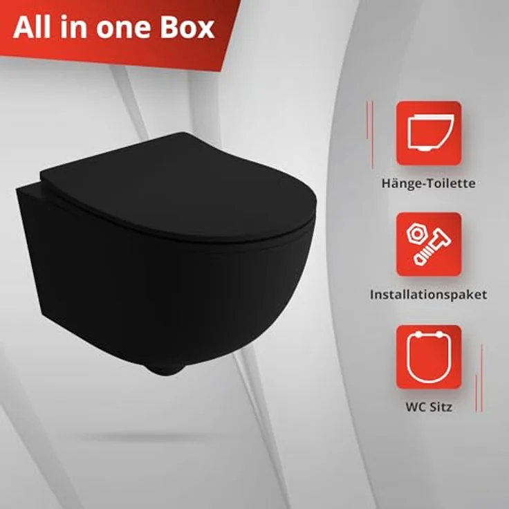 LAVITA Wand-WC Brava Black | Spülrandloses Design | Soft-Close WC-Sitz | Umweltfreundlich | 360x480x375 mm | Schwarz – Bild 4