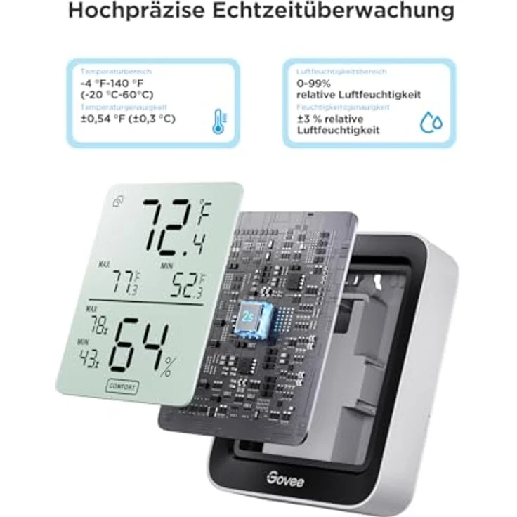 Govee Bluetooth Thermometer Hygrometer, LCD Digital Temperatur- und Luftfeuchtigkeitsmesser mit APP, präzise Datenspeicherung für Gewächshaus und Weinkeller – Bild 4