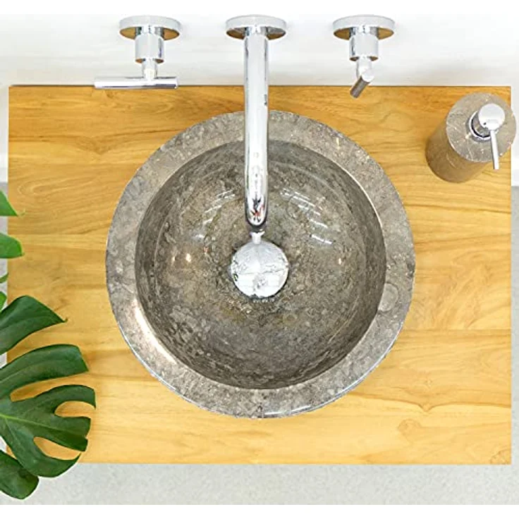 wohnfreuden Marmor Waschbecken 015 MINI, rundes Aufsatzwaschbecken aus handgearbeitetem Marmor, grau, 30 cm – Bild 3