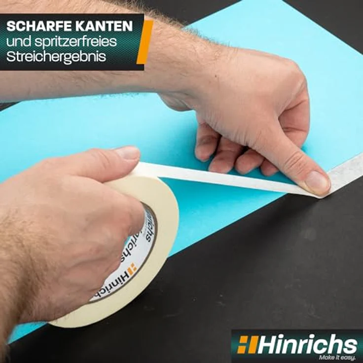 Hinrichs 4 x Kreppband - 3 Rollen 50 m x 30 mm plus 1 Rolle 50 m x 20 mm – Malerkrepp für sauberes Abkleben der Abdeckfolie bei Malerarbeiten – Bild 7