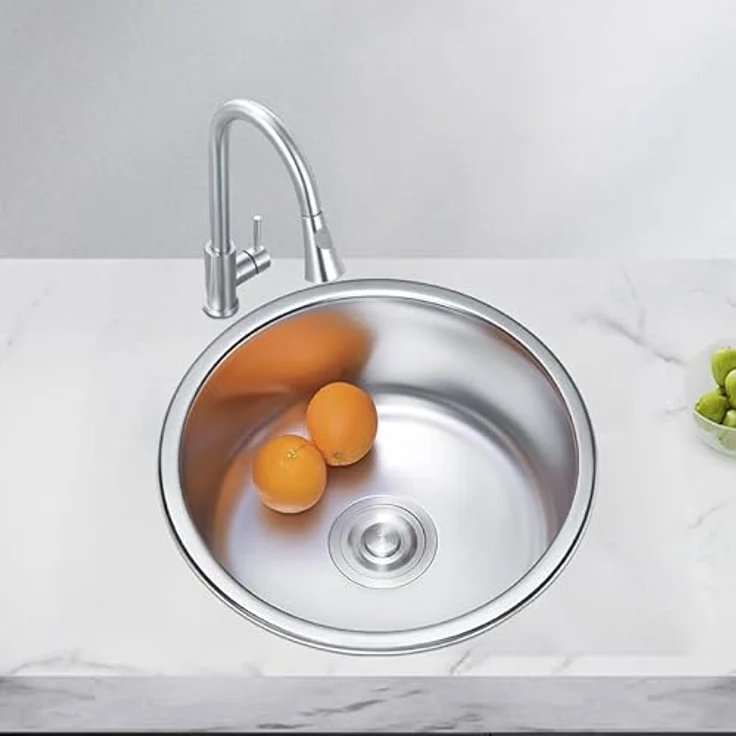 Faizee Möbel Edelstahl Einbauspüle & Spülbecken – langlebiges Design, inkl. Siphon und Ausgussbecken, Satinierte Oberfläche (42x42x17) – Bild 2