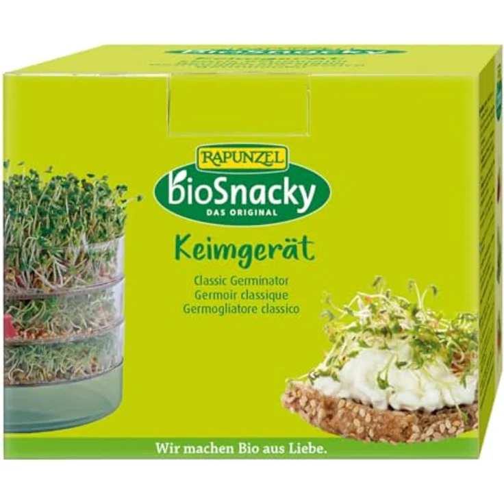 Rapunzel Keimgerät Original bioSnacky, Anzuchthilfe für drei Keimsaaten mit Syphon und flachem Deckel, 1 Stück – Bild 1