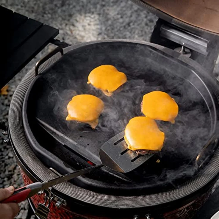 Kamado Joe Karbonstahl-Grillplatte für Big Joe Grills, Antihaftbeschichtet mit Edelstahlgriffen und Fettablauf – Bild 4