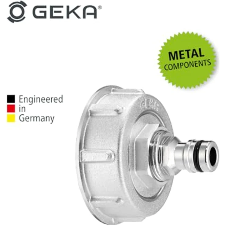 GEKA Plus IBC Adapter Set Stecker, S60x6 Anschluss mit Innen- und Außengewinde G3/4, drehbarer Innenring, Aluminium und verchromter Messingstecker, für Gartenbewässerung – Bild 2