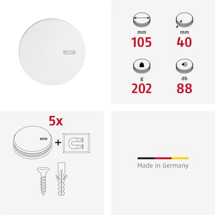 ABUS Funk-Rauchmelder RWM450 - Hitzemelder mit 12-Jahres-Batterie - 15 Melder vernetzbar - Q-Label & DIN EN14604 Zertifiziert - geeignet für Küchen - Weiß - 5er Set – Bild 4