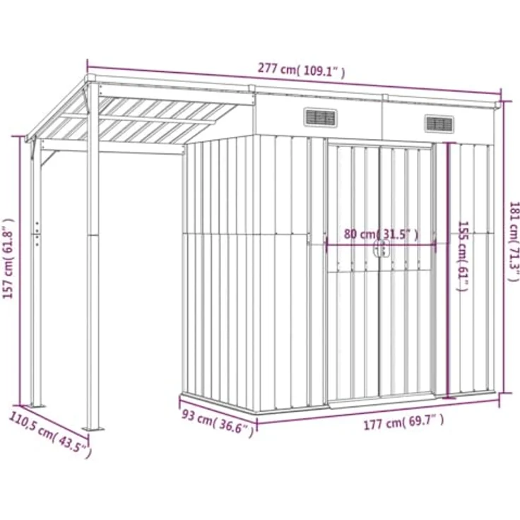vidaXL Gartenhaus mit Schleppdach Grün 277x110,5x181 cm Stahl – Bild 4