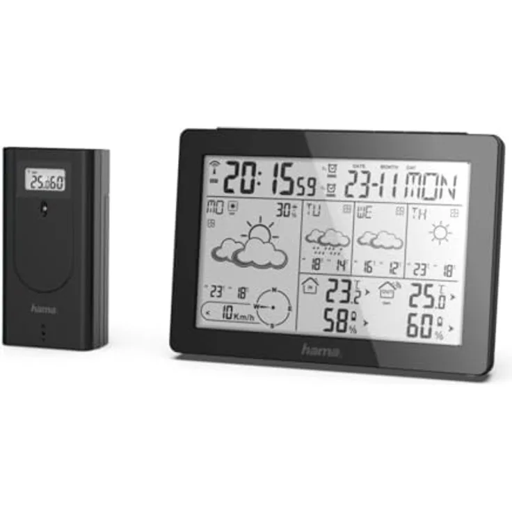 Hama Meteotime, Wetterstation in Schwarz, 2x AA, 151.5 x 30 x 105.5 mm