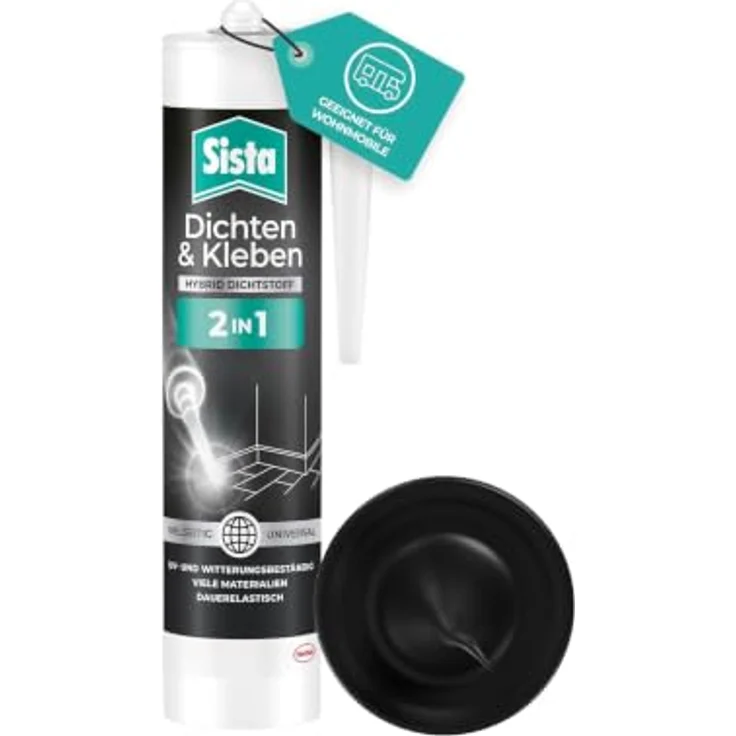Sista Dichten & Kleben 2in1 Hybrid Dichtstoff, Schwarz, 280ml, schimmelresistent, UV- und witterungsbeständig, überstreichbar – Bild 1