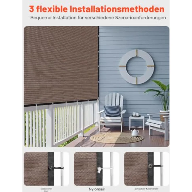VEVOR Sonnenschutztuch 90% Sichtschutz mit Edelstahlösen, 305 x 366 cm, 140 g/m² HDPE-Material, braun für Terrasse und Garten – Bild 5