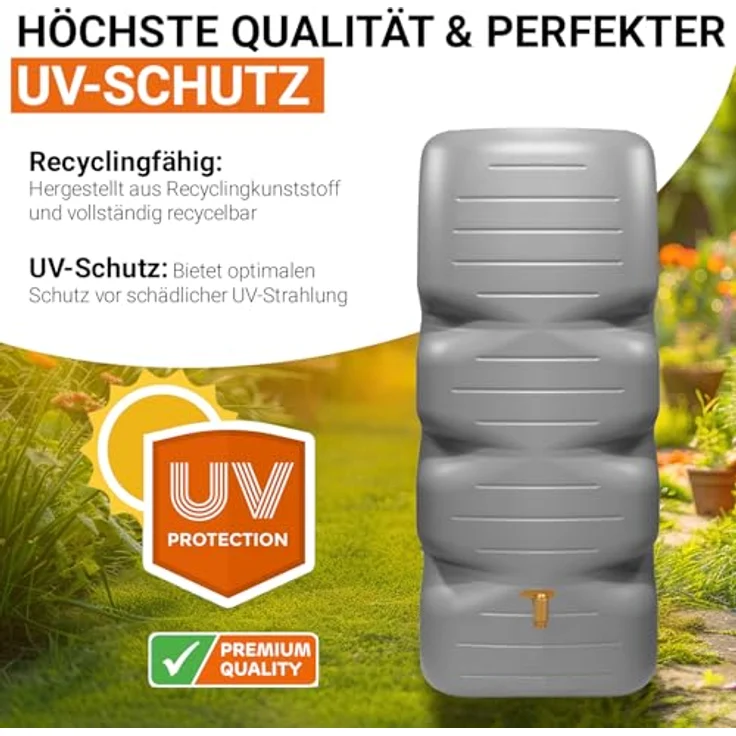 GARANTIA Regentonne CUBUS Komplett-Set 1000 L, betongrau, mit Auslaufhahn und Fallrohrfilter, witterungsbeständig und langlebig – Bild 6