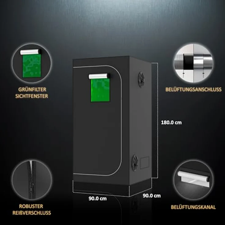 THE HOOKAH Gewächshaus Deluxe Growbox Growzelt D600 - 600D Mylar, Sichtfenster, robuste Konstruktion – Bild 5