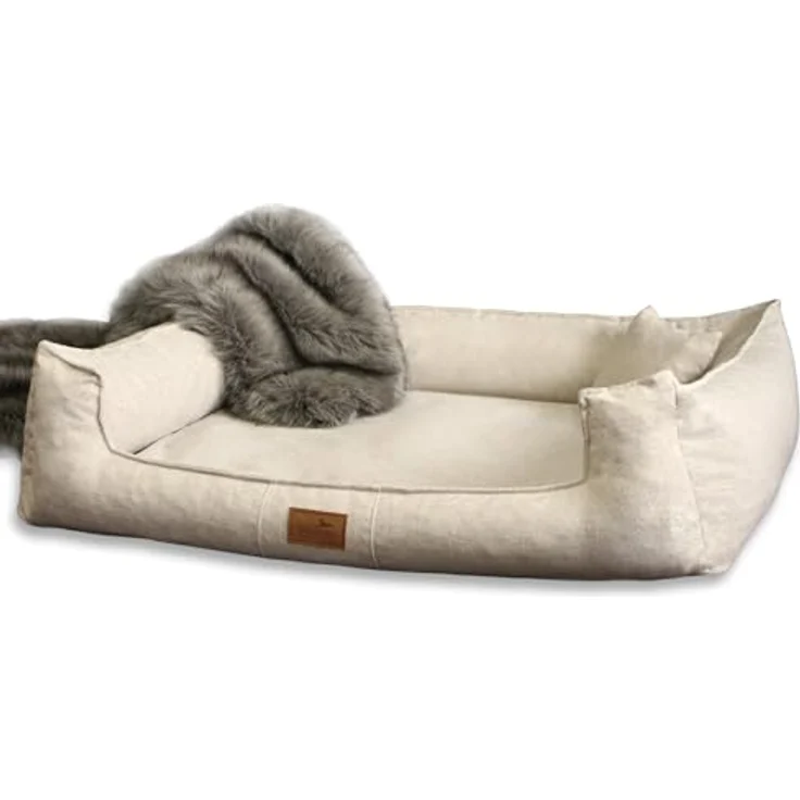tierlando® Orthopädisches Hundebett Goofy Couture | Samtweich | Eleganter Möbelstoff | Eyecatcher | ~ inkl. Matratzenschoner | Creme | G3-A-05 – Bild 1