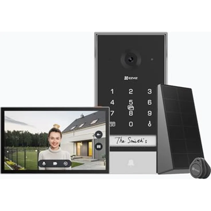 EZVIZ Akku Video Türsprechanlage mit Solarpanel, 2K Gegensprechanlage mit Kamera, 7" Farb-Touchscreen und 2-Wege-Audio, Dualband, Türsprechanlage unterstützt Passwort, Halow-Verbindung, EP7 - Solarbetriebene 2K Türklingel mit Halow WLAN, 7" Touchscreen, wetterfest (Schwarz) – Bild 1