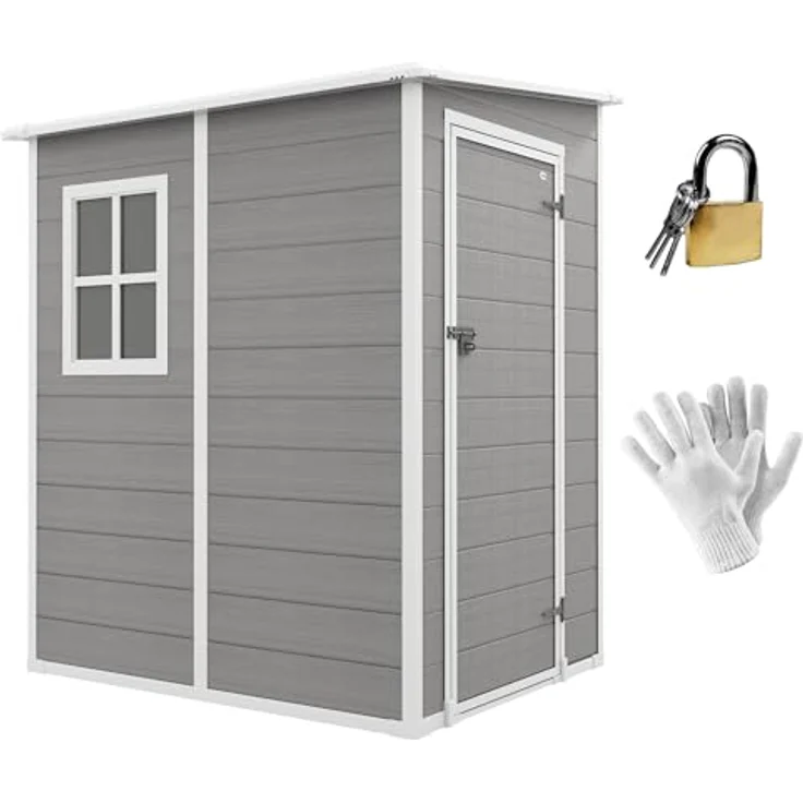 Outsunny Gerätehaus 1,54m³, Gartenhaus mit Pultdach, Aluminium Gartenschrank, Abschließbar Tür, Fenster, Grau – Bild 1