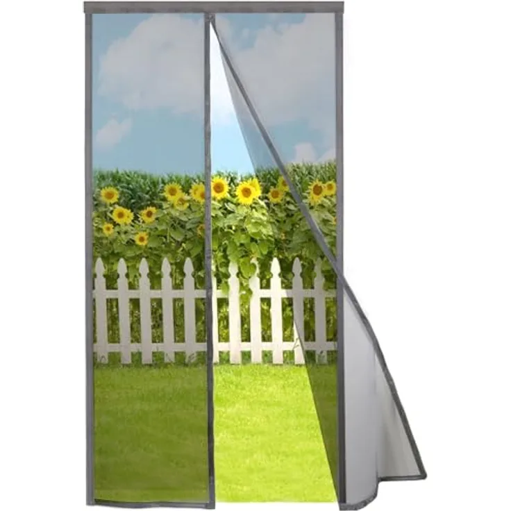 Risareyi Magnet Fliegengitter Fenster 150x110cm, Grau, Insektenschutz ohne Bohren, selbstschließend mit starken Magneten und Klettband