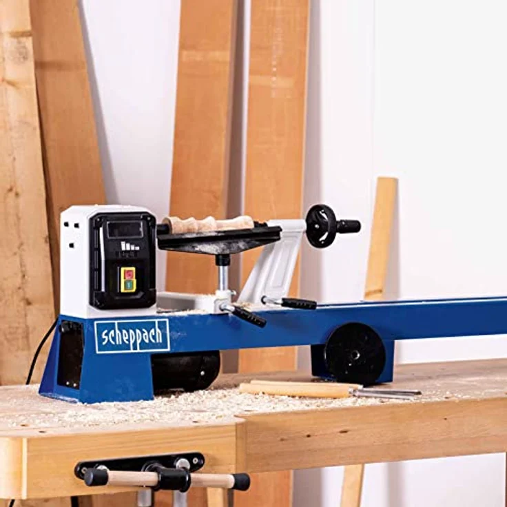 Scheppach DM1100T Drechselbank Drechselmaschine Drehbank | 4 Geschwindigkeiten | 400W | Werkstücke bis 1000mm Länge/Ø 350mm | M18-Gewinde inkl. 4-Zack-Körnerspitze, Planscheibe & zwei Drechseleisen – Bild 6