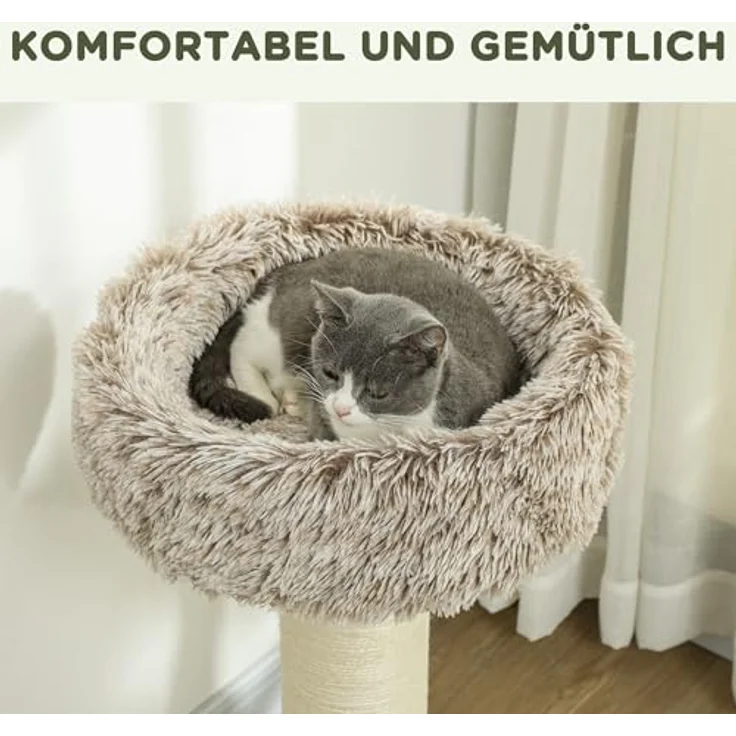 PawHut Katzenbaum 87 cm hoch mit Bett, dickem Stamm, Sisal-Kratzsäulen, für Katzen bis 6 kg, Braun – Bild 4