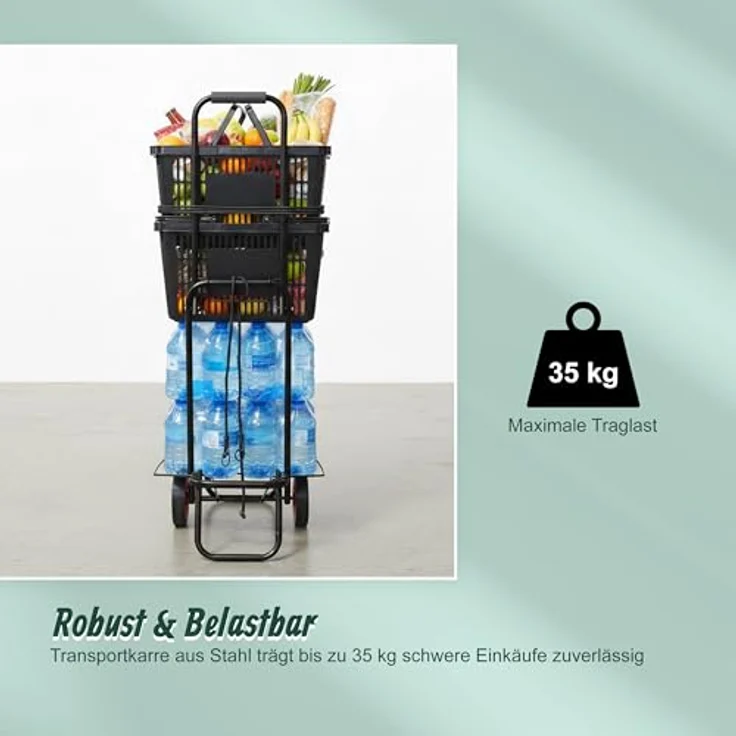 relaxdays Klappbare Sackkarre, Transportwagen mit pulverbeschichtetem Stahlrahmen, schwarz, 35 kg max. Traglast, inkl. 2 Spanngummis – Bild 3