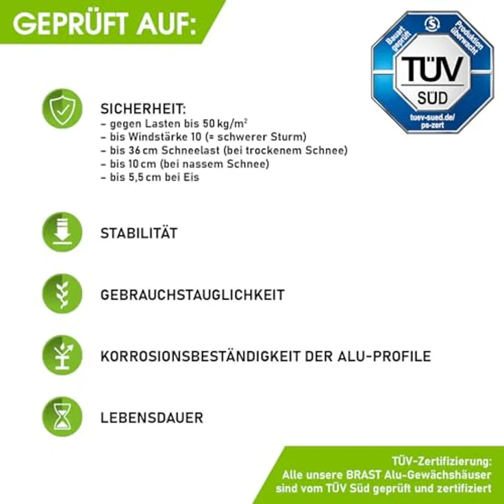 BRAST Gewächshaus Aluminium 190x190x195cm, TÜV geprüft, mit Fundament und 6mm Hohlkammerplatten, rostfrei und wetterfest, Silber – Bild 4