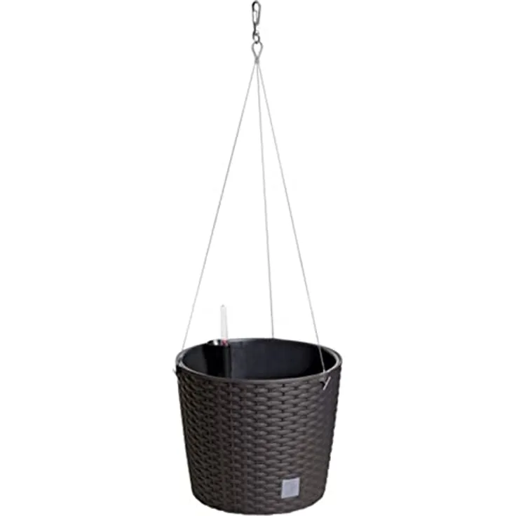 Maceta redonda con gancho 8,9 litros Rato W en color ocre oscuro con cubilete para plantar 25,6 x 25,6 x 21,9 cm