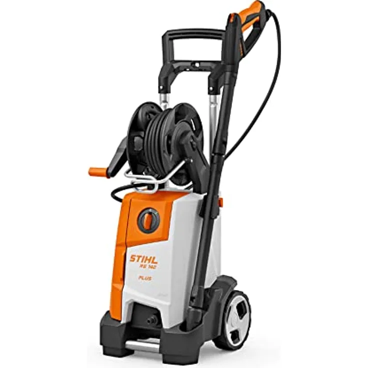 Stihl Elektro-Hochdruckreiniger RE 140 PLUS, leistungsstarker Reiniger mit Schlauchtrommel und stahlarmiertem Hochdruckschlauch, blau
