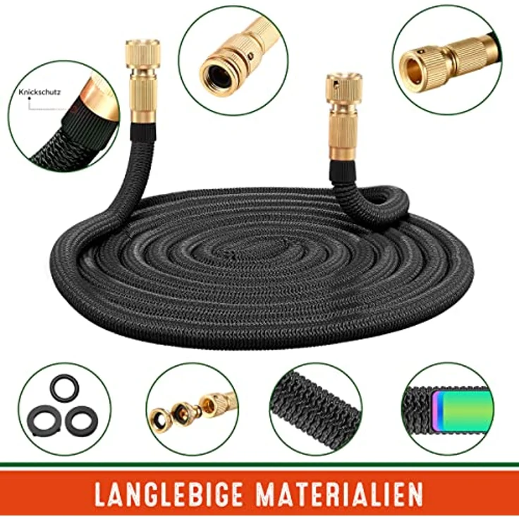 Gardebruk Gartenschlauch flexibel 3fach Latexkern Vollmessing Adapter outdoor Flexschlauch Wasserschlauch – Bild 6