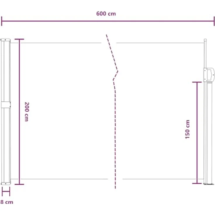 vidaXL Ausziehbare Seitenmarkise, Gartenmarkise in Grau, 600 x 200 cm, aus 100% Polyester mit PU-Beschichtung, UV-beständig und wasserabweisend – Bild 3