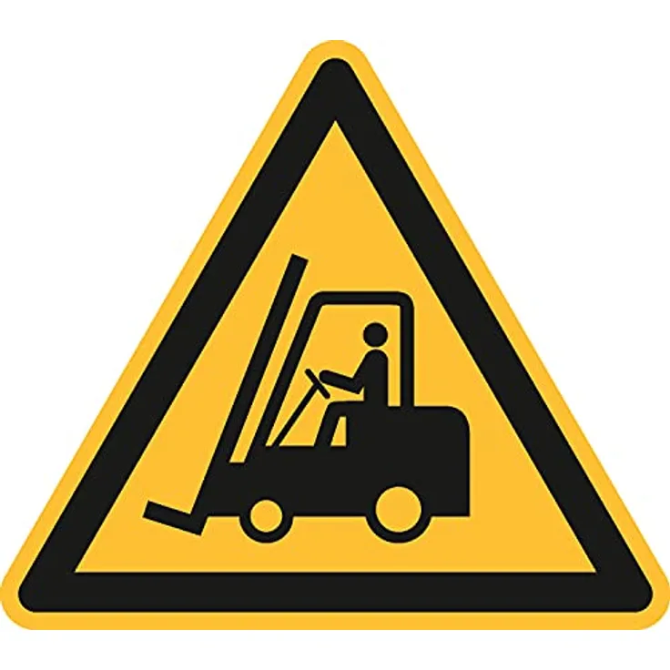 Aufkleber Warnung vor Flurförderfahrzeugen, Selbstklebende PCV-Folie, Seitenlänge: 200 mm, ASR A1.3/ISO 7010 [W014], Warnzeichen, 20 cm