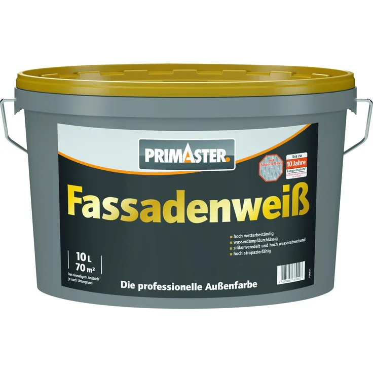 Primaster Fassadenfarbe Primaster Fassadenweiß, siloxanverstärkte Außenfarbe, 10 L, wetterbeständig, weiß