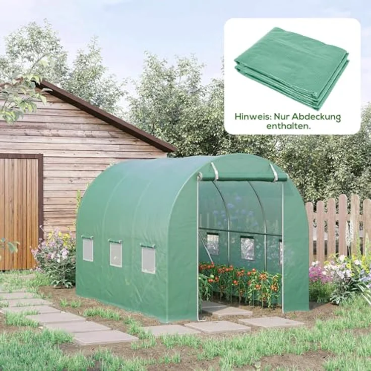 Outsunny Polyethylenfolie 3x2x2m, Ersatzfolie für Folientunnel mit 6 aufrollbaren Fenstern, grün – Bild 2