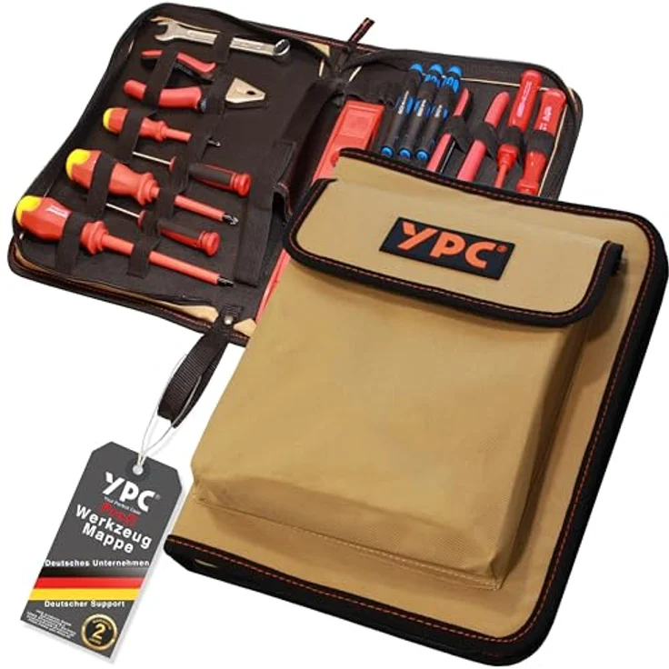 YPC ZipCaddy XL – Werkzeugmappe 31x23x5cm, wasserfest, mit 34 Halteschlaufen und großer Außentasche, in Khaki, Grau oder Blau – Bild 1