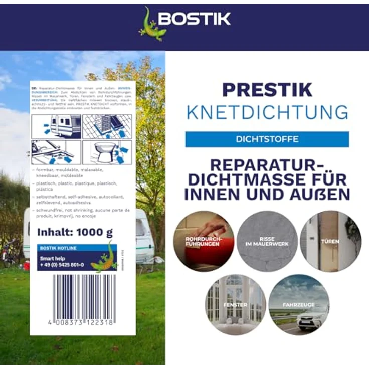 BOSTIK Prestik Knetdichtung Grau - Lösemittelfreier, dauerplastischer Dichtstoff für Innen- und Außenbereich, 1kg – Bild 5