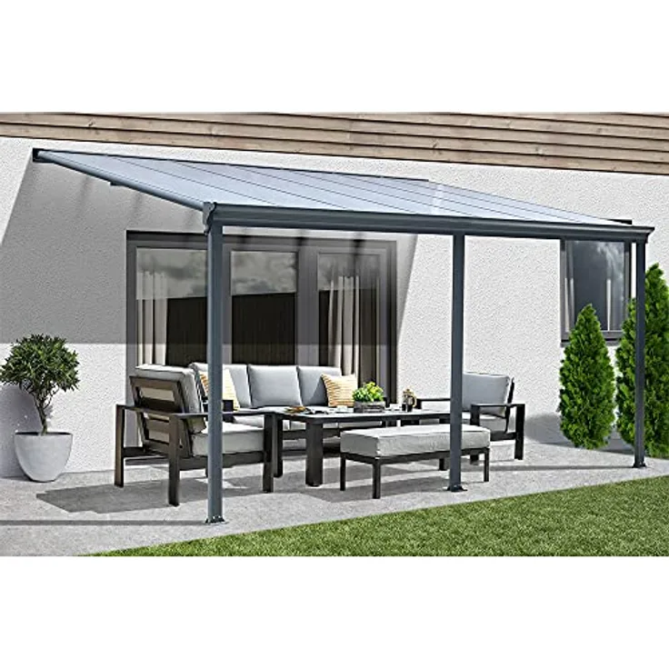 HOME DELUXE - Terrassenüberdachung Solis - Grau - B/T/H: 434 x 303 x 226/278 cm - inkl. Hohlkammerplatten, Montagematererial I Carport Pavillion Pergola