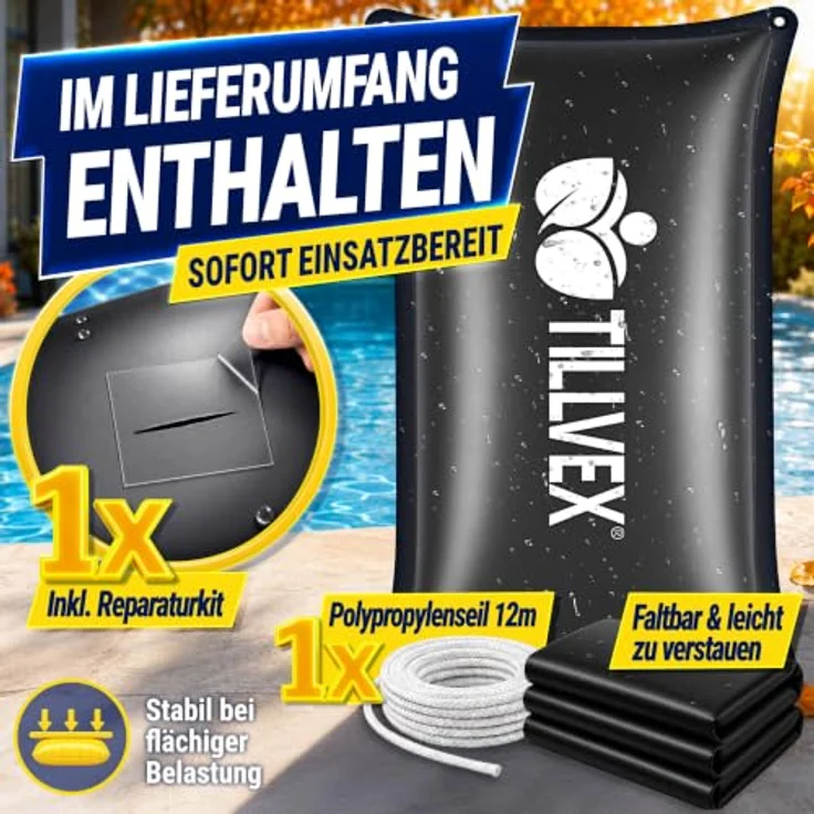 tillvex® Poolkissen Winter XXL 200x400cm, Luftkissen zur Poolabdeckung mit 12m Seil & Reparaturkit, frost- & chlorbeständig bis -20°C, inkl. Schraubventil – Bild 8