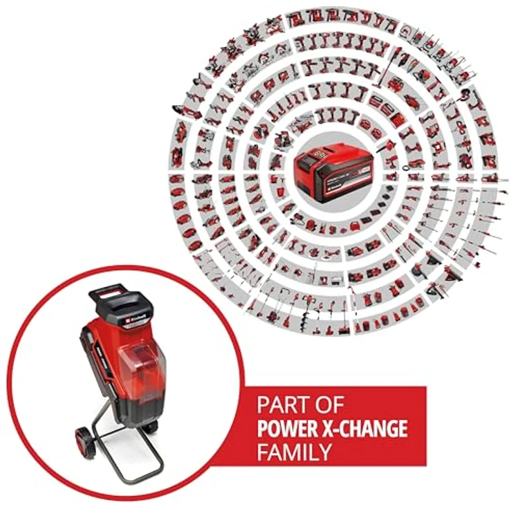 Einhell Akku-Messerhäcksler REDAXXO 36/25 Power X-Change, 36 V, max. 25 mm Aststärke, 3 Wendemesser aus Stahl, 55 L Fangsack, Transportgriff, Stopfer – Bild 2