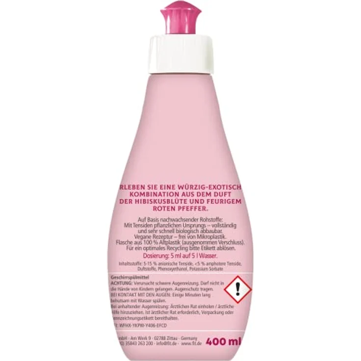 FIT fit Spülmittel Hibiskus & roter Pfeffer, 400ml Geschirrspülmittel mit hoher Spülkraft und hautverträglicher Formel – Bild 2