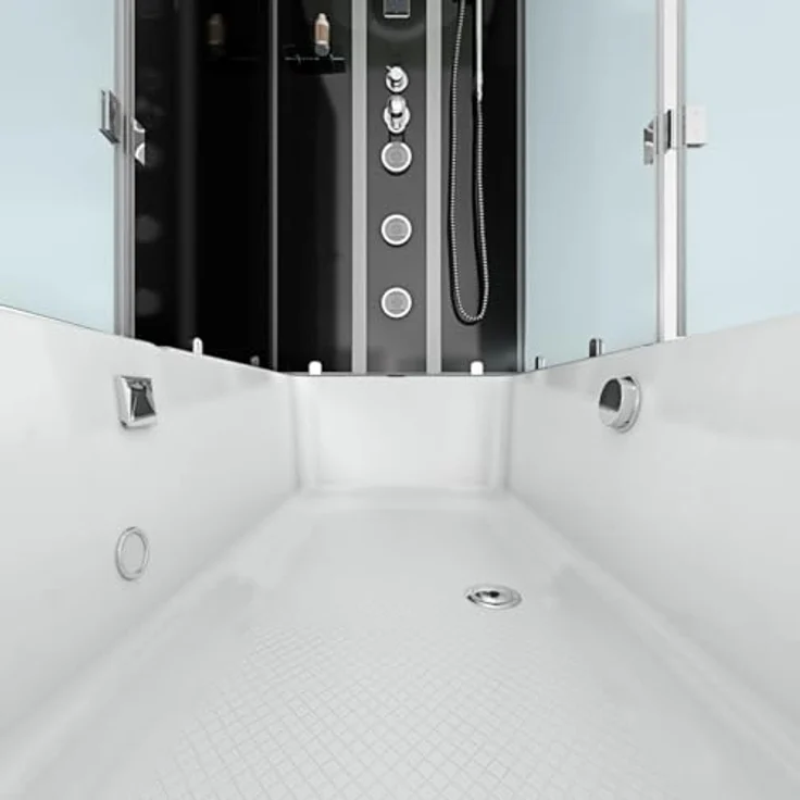 SeniorBad GmbH Dusche Wanne Kombination K05-L31-EC Duschkabine 180x90 cm in Schwarz mit Regendusche, Handbrause und Rückenmassagedüsen – Bild 8