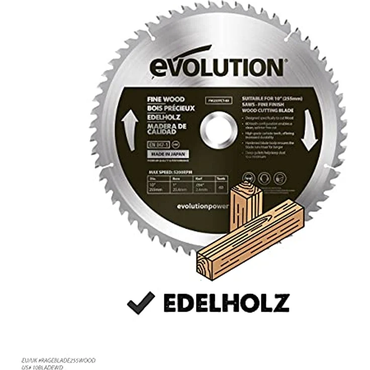 Evolution FW255TCT-60 - 255 mm feines Holzsägeblatt - Hartmetallbestücktes Sägeblatt mit 60 Zähnen liefert die glattesten und schnellsten Schnitte in Platten, Sperrholz und Hartholz – Bild 2