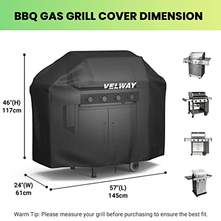 Velway Grill Abdeckhaube Gasgrill Grillabdeckung Regendicht BBQ Abdeckung Cover Schutzhülle Haube Staubdicht Grill Abdeckplane Grillschutz (147x61x117cm) —Schwarz – Bild 2