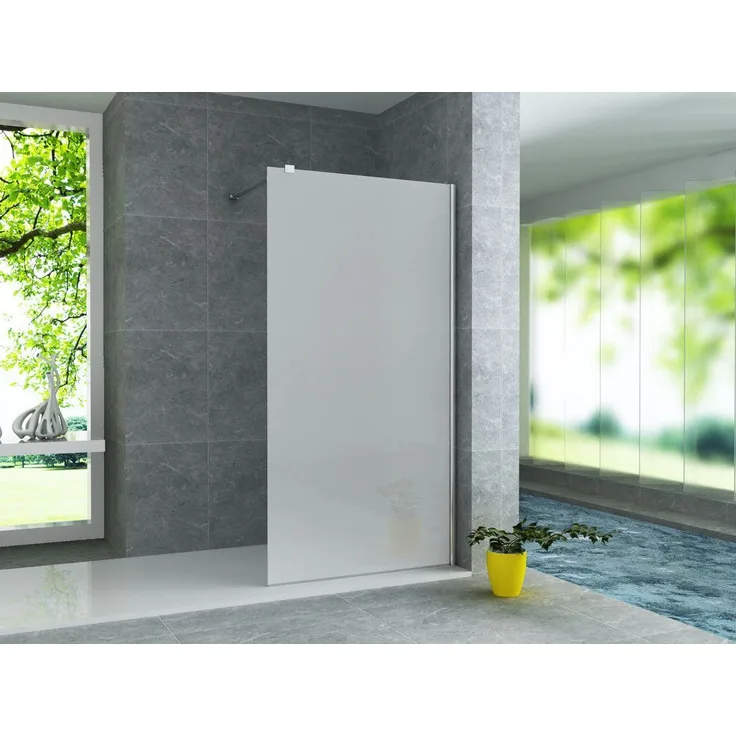 Aloni Walk-in-Dusche ECOS100, Duschabtrennung Milchglas vollsatiniert 8mm, Einscheibensicherheitsglas