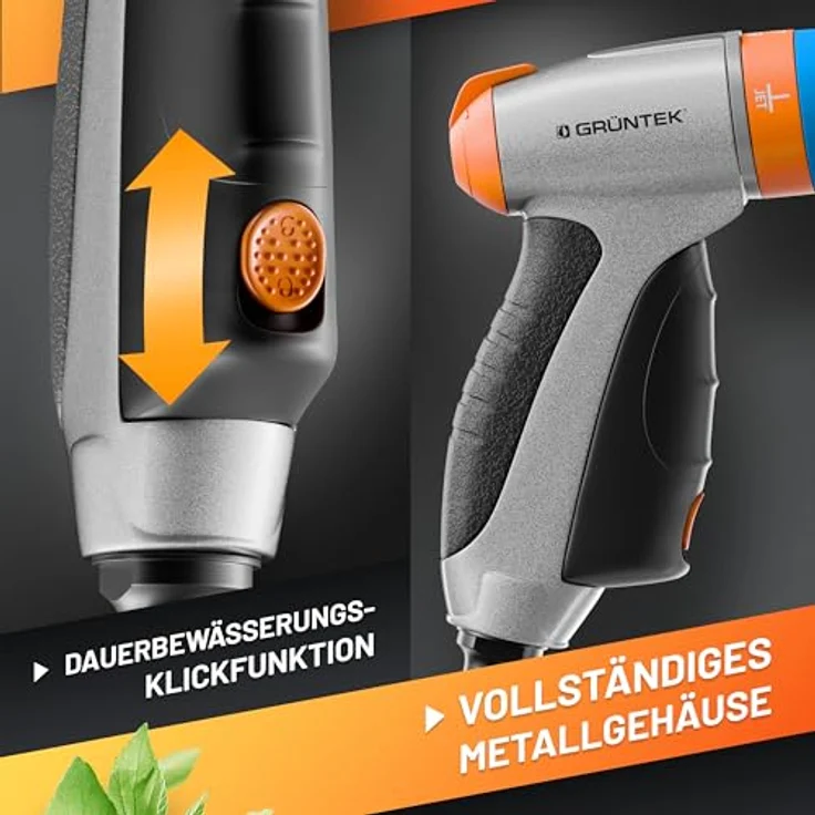 GRÜNTEK Garten-Spritze, verstellbare Spritzpistole mit 3 Düsen, metall, stoßfest, leichte Handbrause für Garten und Reinigung, ergonomischer Griff, Wasser-Stop-System – Bild 5