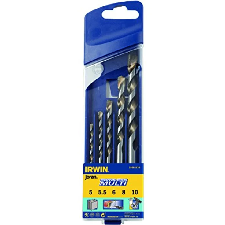 Irwin Multi-Hartmetall-Bohrer-Satz 5-teilig, Zylinderschaft, 5/5,5/6/8/10 mm, ideal für Drehbohren