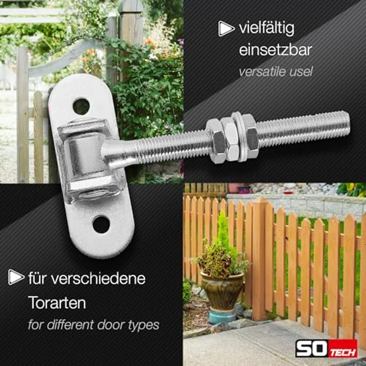 SO-TECH 2er Pack Torscharnier verstellbar M16 x 190 mm, verzinkt mit Anschraublasche 115 x 40 mm – Bild 4