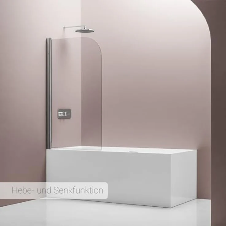 BERNSTEIN Badewannenaufsatz NT201, Duschwand Faltwand für Badewanne 100x140cm aus ESG-Glas, Hebe- und Senkmechanismus, Profilfarbe Chrom oder Schwarz – Bild 3