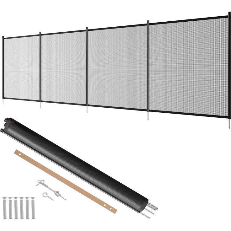 VEVOR Poolzaun, abnehmbarer Kindersicherheits-Poolzaun 1,21 x 3,66 m, einfache DIY-Installation, schwarzes 340 g/m² Teslin-PVC-Netz, schützt Kinder und Haustiere