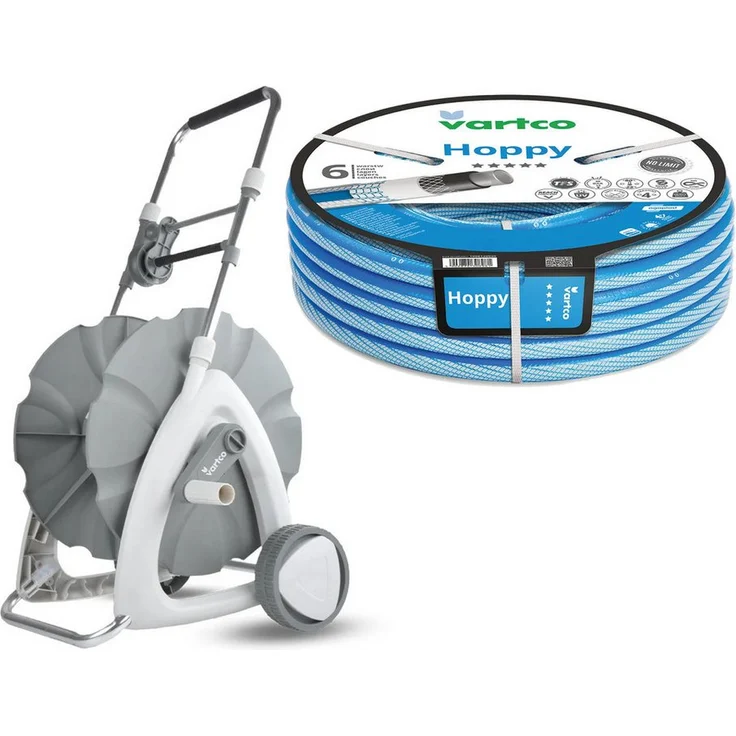 Vartco Hoppy Schlauchwagen mit 30 m 1/2'' Gartenschlauch, UV- und algenbeständig, Torsion-Free System, robustem Stahlrahmen