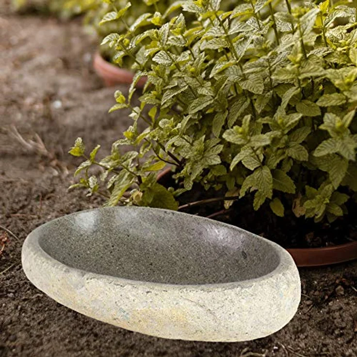 Oriental Galerie Vogeltränke frostfest + UV-Best. Naturstein Garten Vogelbad Wasserschale Wassertränke f. Vögel u. Insekten Stein Vogel-Schale Trinkstein Flussstein frostsicher Gartentränke 20-30cm – Bild 1
